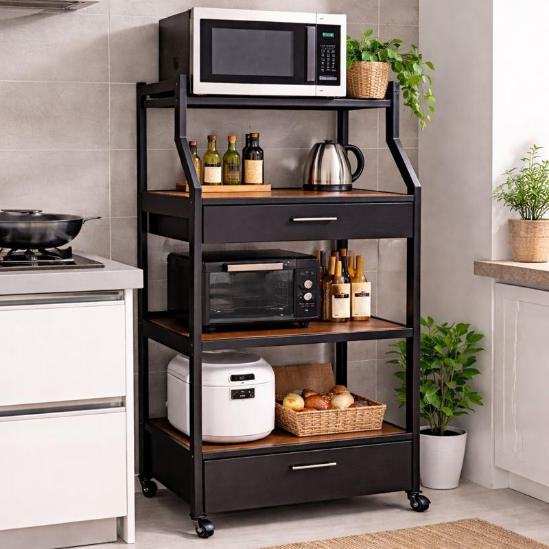 Organizador de Cocina Multifuncional de 5 Niveles en Acero Inoxidable y Madera con Kit de Utensilios de REGALO