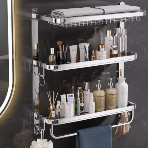 Promo 2x1: Organizador de Baño de Acero Inoxidable 3 Niveles + REGALO 2 Mini Soportes Inox